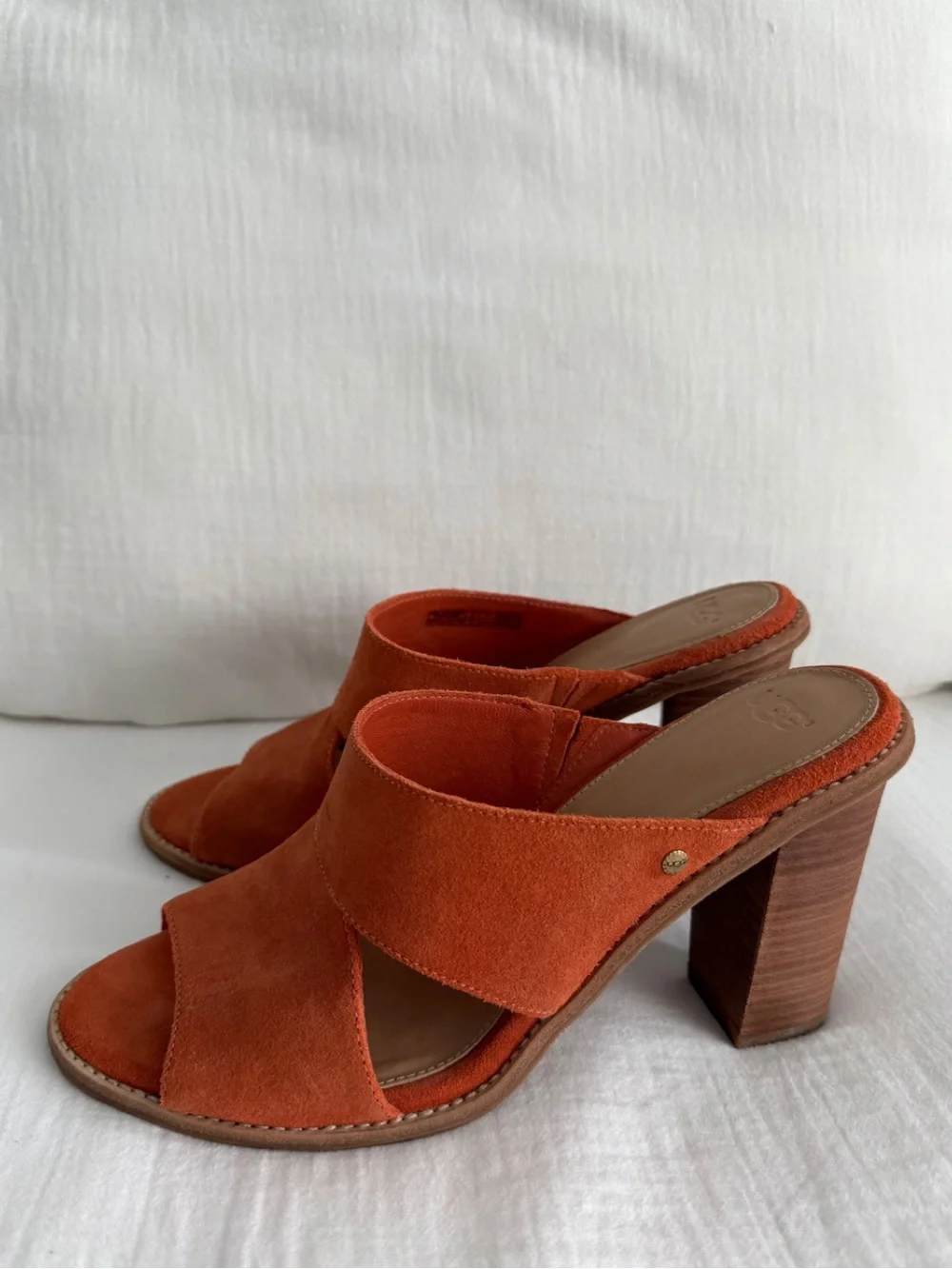 Orange Celia Suede Mule Block Heel Sandals